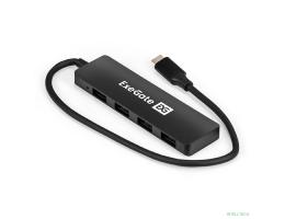 Exegate EX296929RUS USB-Хаб (концентратор) 4-в-1 ExeGate DUB-4CP/3 (кабель-адаптер USB Type C --> 4xUSB3.0, Plug&Play, черный)