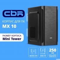 CBR Корпус mATX Minitower MX10, c БП PSU-ATX400-08EC (400W/80mm), 2*USB 2.0, HD Audio+Mic, Black [PCC-MATX-MX10-400W2]