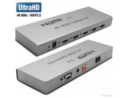 ORIENT HDMI 4K Splitter HSP0104H-2.0, 1->4, HDMI 2.0/3D, UHDTV 4K/ 60Hz (3840x2160)/HDTV1080p, HDCP2.2, EDID управление, RS232 порт, IR вход, внешний БП 5В/1.5А, метал.корпус