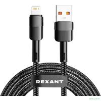 Rexant (18-7060) Кабель USB-A – Lightning для Apple, 2,4А, 1м, в черной нейлоновой оплетке