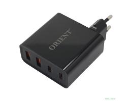 ORIENT PU-A100WL, Сетевое зарядное устройство с функцией быстрой зарядки, мощность 100Вт, Quick Charge 3.0+Power Delivery, выходы: 2xUSB-A + 2xType-C/PD, DC 5/9/12/15/20В, цвет черный (33168)
