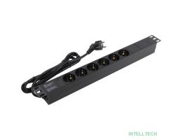 Exegate EX280827RUS Блок розеток ExeGate ServerPro PDU-19H602 Al-6S-EU2, 19",1U,алюм, 6Schuko, евровилка, 2м
