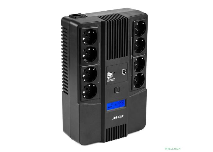 ИБП Бастион SKAT-UPS 1000-AID-IN-1x9-8 {Line-interactive, 1000/600Вт, LCD-дисплей, USB/ RJ-45, АКБ 1х 9Ач, сверху ЕВРО 4+4, МПТ} (8934)