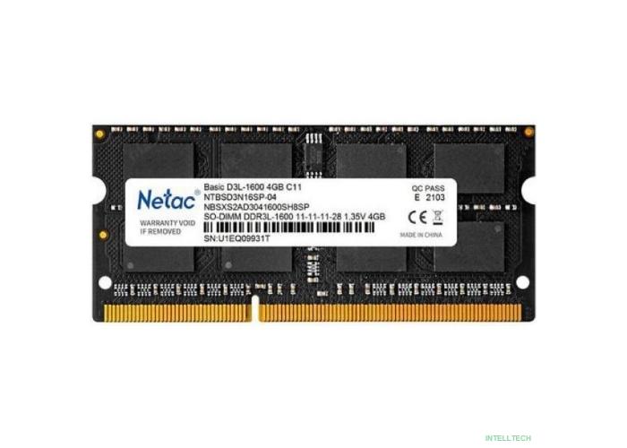 Память SO-DIMM DDR3L 4Gb PC12800 1600MHz CL11 Netac 1.35V (NTBSD3N16SP-04)
