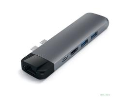 Satechi [ST-TCPHEM] Адаптер USB Aluminum Pro Hub with Ethernet & 4K HDMI). Цвет серый космос