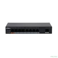 DAHUA DH-PFS3009-8ET1GT-96 9-портовый неуправляемый коммутатор с РоЕ, 8xRJ45 100Mb PoE, 1xRJ45 1Gb uplink, суммарно 96Вт, коммутация 3.6 Гбит/с, MAC-таблица 2К, металл