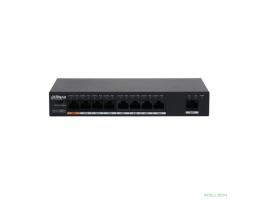 DAHUA DH-PFS3009-8ET1GT-96 9-портовый неуправляемый коммутатор с РоЕ, 8xRJ45 100Mb PoE, 1xRJ45 1Gb uplink, суммарно 96Вт, коммутация 3.6 Гбит/с, MAC-таблица 2К, металл
