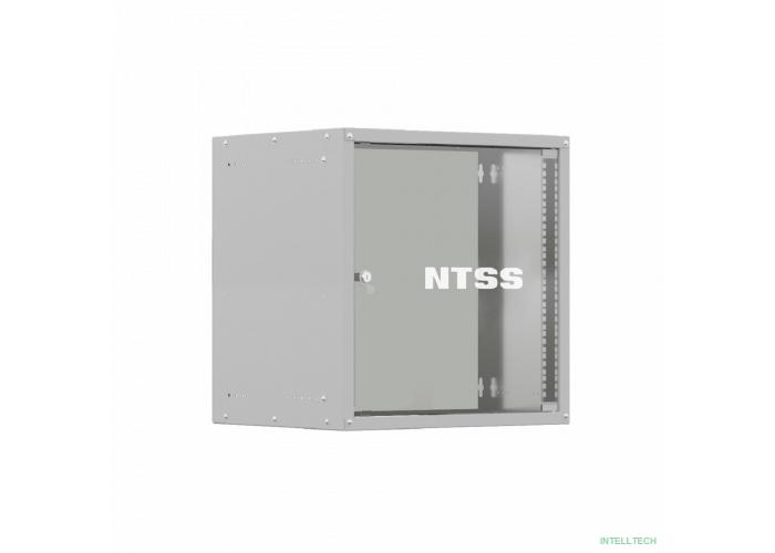 NTSS Шкаф настенный телекоммуникационный NTSS LIME 9U 550х450х500мм, 2 профиля 19, дверь стеклянная, боковые стенки несъемные, разобранный, серый RAL 7035 NTSS-WL9U5545GS