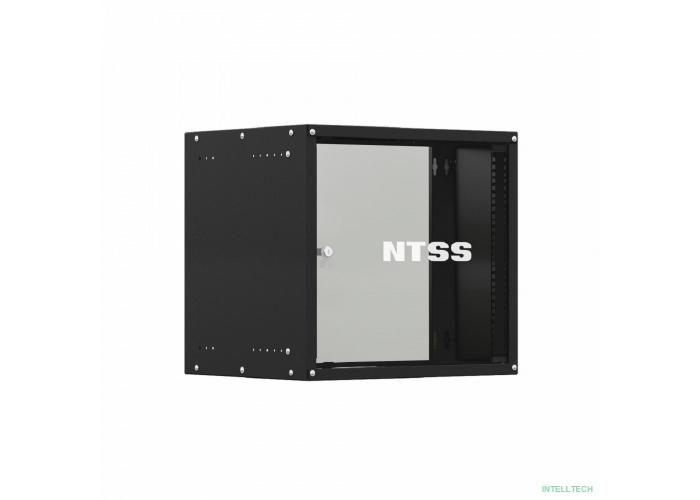 NTSS Шкаф настенный телекоммуникационный NTSS LIME 9U 550х600х500мм, 2 профиля 19, дверь стеклянная, боковые стенки несъемные, разобранный, черный RAL 9005 NTSS-WL9U5560GS-BL