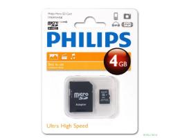 Micro SecureDigital 4GB Philips microSDHC Class 10 (SD адаптер)