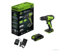 Greenworks GD24DD35 Дрель-шуруповерт аккумуляторная, 24V, б/щет, 29/35Нм,1х2Ач,ЗУ,кор [3704007CUA]