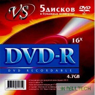 Диски VS DVD+R 4,7 GB 16x конверт/5 (VSDVDPRK501) (620465)
