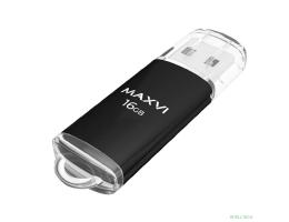 Maxvi USB Drive 16GB MP black, монолит с колпачком, металл + ABS пластик, USB 2.0