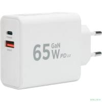 Зарядное устройство Cablexpert 65Вт GaN, QC4.0/PD3.0, 1xUSB, 1xType-C, белый, коробка (MP3A-PC-50)