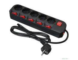 BURO Сетевой фильтр 5 розеток (500SH-1.8-SW-B) 1.8м, черный коробка {1159725}