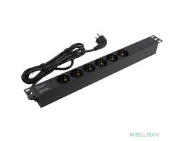 Exegate EX280828RUS Блок розеток ExeGate ServerPro PDU-19H603 Al-6S-EU2.5, 19",1U,алюм, 6Schuko, евровилка, 2.5м