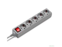 BURO Сетевой фильтр, 5 розеток, 1.5 метра, (500SL-1.5-G), серый (пакет ПЭ) {354120}