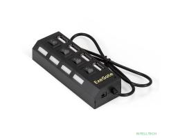 Exegate EX293977RUS USB-Хаб (концентратор) ExeGate DUB-42SW (кабель-адаптер USB2.0 --> 4xUSB2.0, кнопки включения/отключения для каждого порта, Plug&Play, черный)