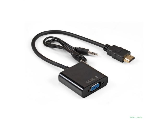 Exegate EX297588RUS Кабель-переходник HDMI-VGA ExeGate EX-HDMIM-VGAF-3.5JackS-0.3 (19M/15F, 0,3м + аудио 3.5mm Jack M 0,5м) Преобразователь цифрового HDMI сигнала в VGA видео и стерео-аудио