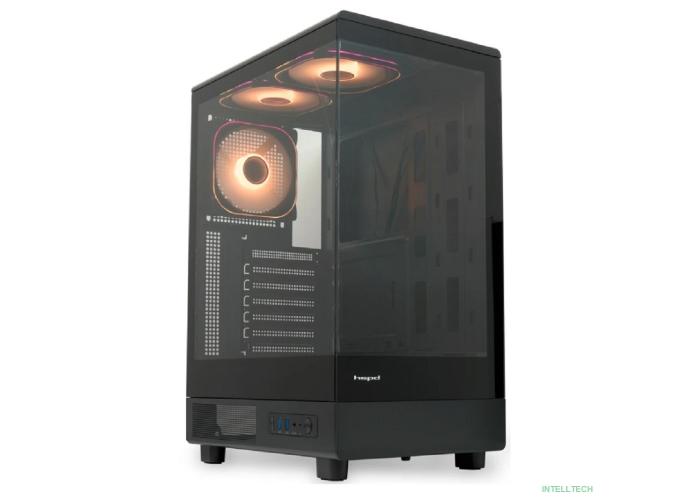 Case HSPD F510, Panoramic Mid Tower, Black, TG, 0.5 SPCC, 3x120mm ARGB (Orbis F1) ATX, mATX, mITX 180/280/160mm 1x2.5