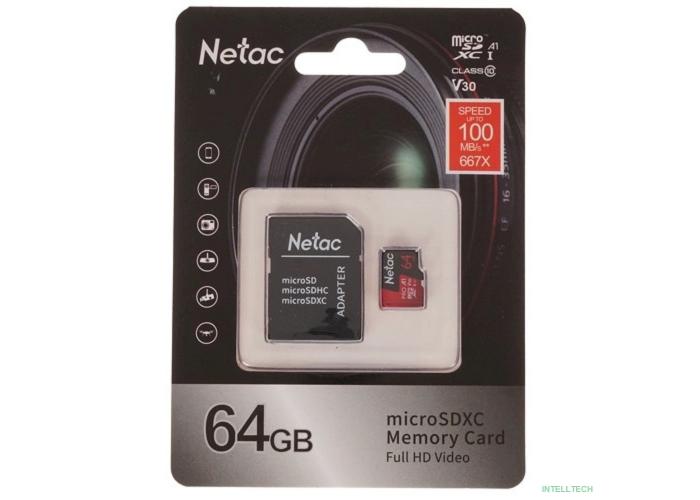 Micro SecureDigital 64GB Netac microSDXC Class10 NT02P500PRO-064G-R P500 Extreme Pro + adapter