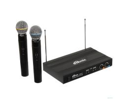 RITMIX RWM-221 black {2 микрофона, 87.5 - 92 МГц,  2 канала, ±0,005%, 40-20000 Гц, 600 Ом, –60±3 дБ, 80 дБ, макс девиация: 10 КГц}