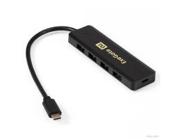 Exegate EX293986RUS USB-Хаб (концентратор) ExeGate DUB-4CP/1 (кабель-адаптер USB Type C --> 4xUSB3.0, Plug&Play, черный)