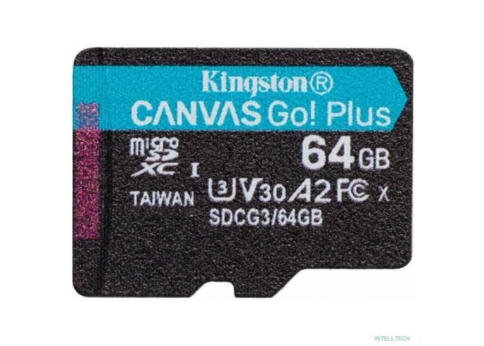 Micro SecureDigital 64Gb Kingston Canvas Go Plus UHS-I U3 A2 (170/70 MB/s) SDCG3/64GBSP