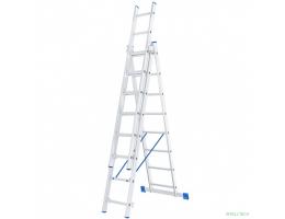 СИБРТЕХ Лестница, 3 х 8 ступеней, алюминиевая, трехсекционная, Россия [97818]