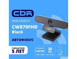 CBR CW 870FHD Black, Веб-камера с матрицей 2 МП, разрешение видео 1920х1080, USB 2.0, встроенный микрофон с шумоподавлением, автофокус, крепление на мониторе, длина кабеля 1,8 м, цвет чёрный
