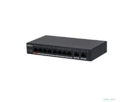DAHUA DH-PFS3010-8GT-96 10-портовый гигабитный неуправляемый коммутатор с РоЕ, 8xRJ45 1Gb PoE, 2xRJ45 1Gb uplink, суммарно 96Вт, коммутация 20Гбит/с, MAC-таблица 4К, металл