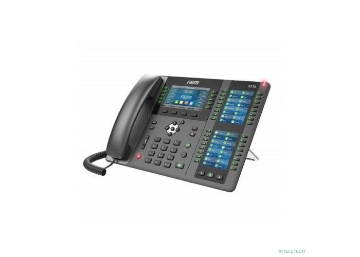 Fanvil X210 20 линии SIP, HD аудио,имеет цветной дисплей 4.3 дюймов 480x272, 3 ЖК дисплея, имеет 2 порта Gigabit LAN, питание PoE, 106 DSS/BLF ключи, WIFI, Bluetooth