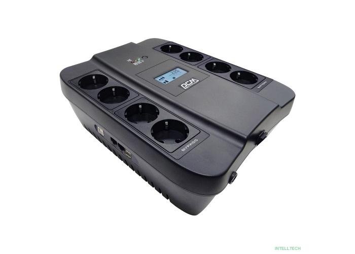 PowerCom Spider SPD-1100U LCD USB ИБП {Line-Interactive, 1100VA / 605W, 8xEURO: 4 с резервным питанием, 4 с фильтрацией, USB/USB-порт зарядки 2.4 А} (1452054)