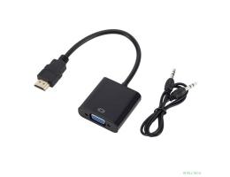 Bion Переходник с кабелем HDMI - VGA+Audio, 19M/15F + miniJack 3.5mm, длина кабеля 15см, черный [BXP-A-HDMI-VGA-03]