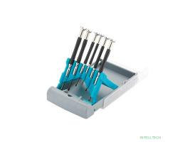 GROSS Набор отверток для точной механики, CrMo, метал. обрезин. рукоятки, 6шт., бокс - трансформер [13346]