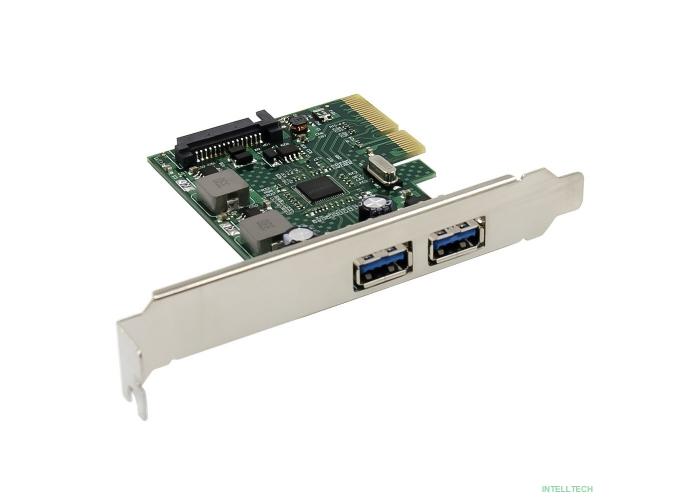 ORIENT AM-U3142PE-2A, Контроллер PCI-Ex4 v3.0, USB 3.2 Gen2, 2-port ext Type-A, ASM3142 chipset, разъем доп.питания, в комплекте LP планка крепления (31272)