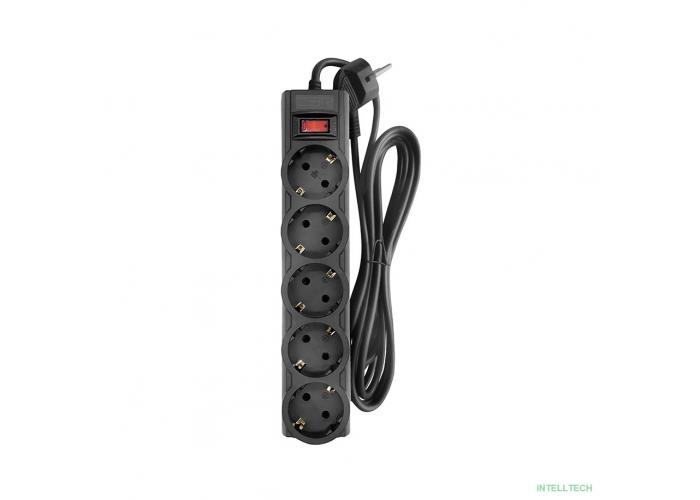 CBR Сетевой фильтр CSF 2505-1.8 Black PC, 5 евророзеток, длина кабеля 1,8 метра, цвет чёрный (пакет)