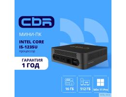 CBR MiniPC-DT002 (Intel i5-1235U /16Gb  DDR4/512Gb SSD PCIe / W11Pro / 2 х USB 2.0, 2 х HDMI, 2 х USB 3.2, USB-C 3.0, USB-C 2.0, 3.5mm Combo Jack, RJ-45, VESA 75*75/100*100 )