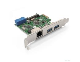 Exegate EX290278RUS Контроллер ExeGate EXE-362 PCI-E 2.0, 2*USB3.0 ext + 1*USB3.0 int + LAN UTP 1000Mbps, разъем доп.питания (OEM) 