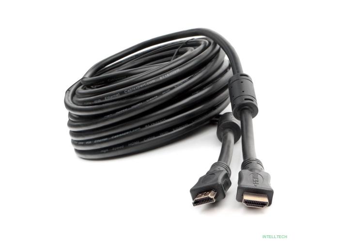 Кабель HDMI Cablexpert 19M/19M, v2.0, медь, позол.контакты, экран, 2 фер.кольца, 20м, черный, пакет (CCF2-HDMI4-20M)