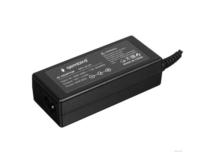 Gembird Блок питания для ноутбуков Acer 19В/3,42А, 65Вт, 1 штекер (5,5х1,7мм 9м)