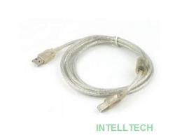 Кабель USB2.0 Cablexpert AM/BM, медь, двойн.экран, фер.кольцо, Pro, 0.75м, прозрач, пакет  (CCF-USB2-AMBM-TR-0.75M)