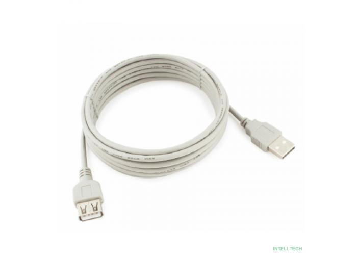 Кабель-удлинитель USB2.0 Cablexpert CC-USB2-AMAF-10-N, AM/AF, медь, 3.0м, серый, пакет