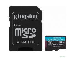 Micro SecureDigital 64Gb Kingston Canvas Go Plus UHS-I U3 A2 + ADP (170/70 MB/s) SDCG3/64GB