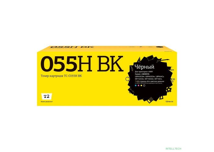 T2  Cartridge 055H BK/3020C002  Картридж TC-C055H BK для Canon i-SENSYS LBP663/664/MF742/744 (7600 стр.) Черный, с чипом