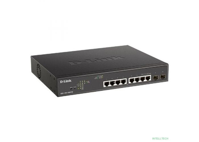 D-Link DGS-1100-10MPPV2/A3A Настраиваемый L2 коммутатор с 8 портами 10/100/1000Base-T и 2 портами 1000Base-X SFP (порты 1-8 PoE 802.3af/at, порты 7-8 PoE 802.3bt, PoE-бюджет 242 Вт)