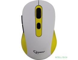 Gembird MUSW-221-Y {Мышь беспров., белый/жёлтый, 5кн.+колесо-кнопка, 800/1200/1600DPI, 2.4ГГц, трехуровневая система энергосбережения}