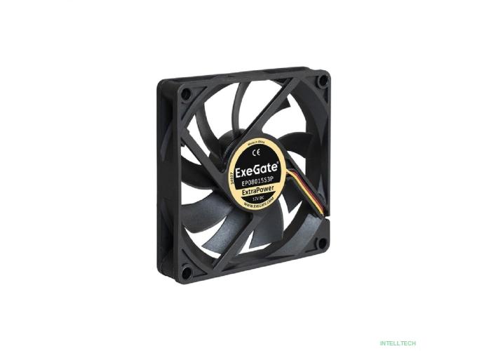 Exegate EX283374RUS Вентилятор ExeGate ExtraPower EP08015S3P, 80x80x15 мм, подшипник скольжения, 3pin, 2500RPM, 26dBA