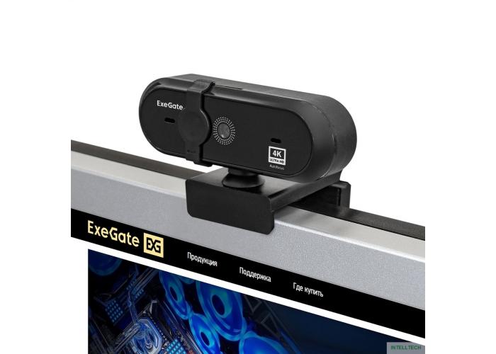 ExeGate Stream HD-4000 4K UHD AF (8Мп, 3840x2160, 30fps, H.264, автоматический фокус, защитная шторка, 4-линзовый объектив (стекло), стерео микрофон с шумоподавлением, универсальное крепление, USB, ка