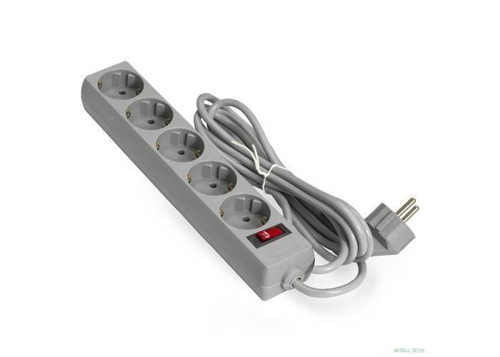 Exegate EX266862RUS Сетевой фильтр Exegate SP-5-1.5G (5 розеток, 1.5м, евровилка, светло-серый)